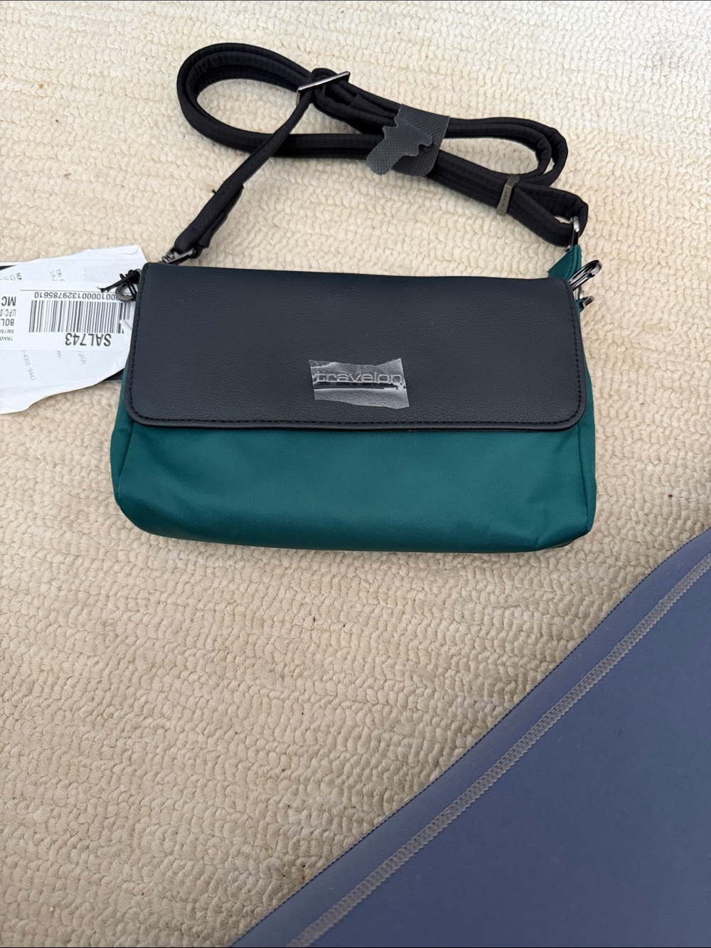 Travelon Teal Green Nylon Crossbody with Black Trim